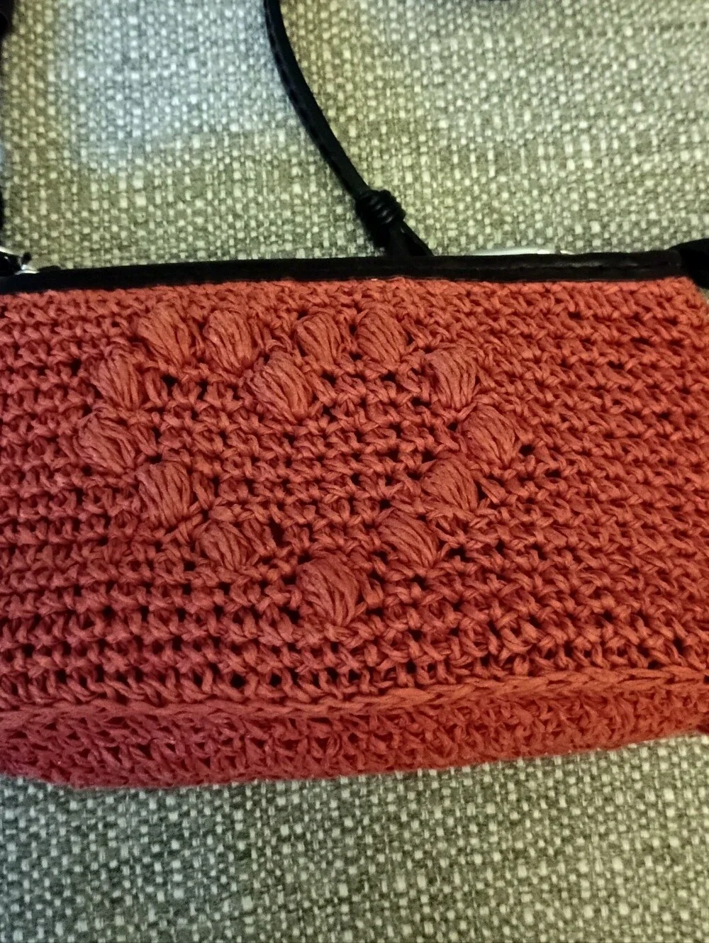 Brighten Reddish Crochet  Crossbody Bag with Heart Charm Clean Interior